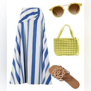 Striped Blue and White Midi Skirt — Women's Summer A-Line